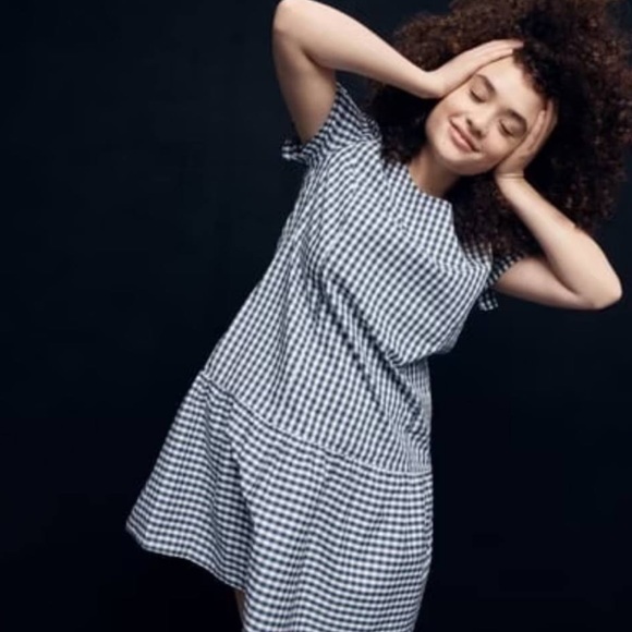 J. Crew x universal standard Poplin Drop Waist Gingham Plaid Blue White Dress 2X - Picture 3 of 7